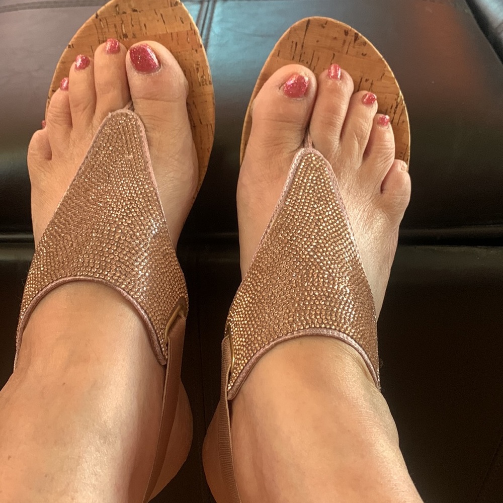 White Mountain Rose Gold Cork Wedge Sandals